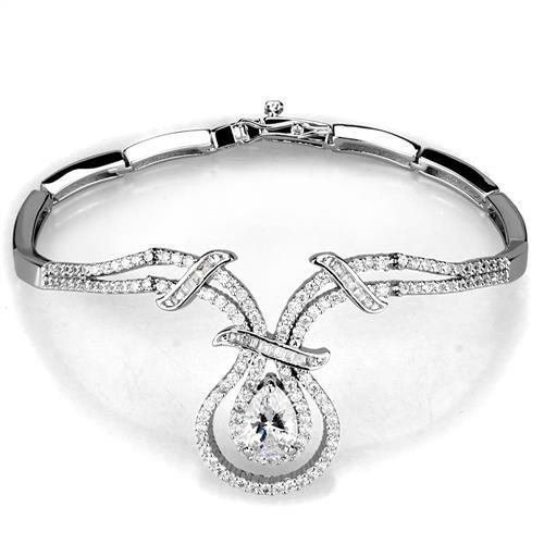 3W1095 - Rhodium Brass Jewelry Sets with AAA Grade CZ  in Clear-2