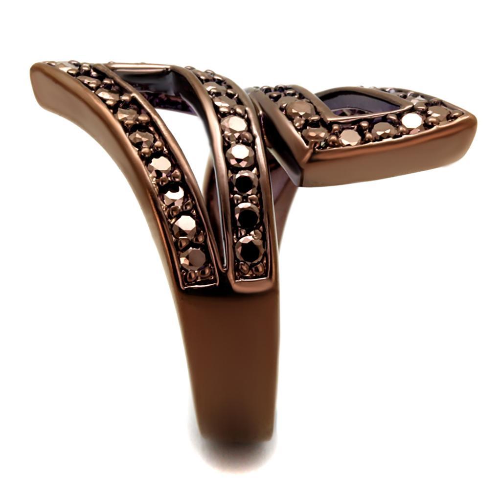 3W1185 - IP Coffee light Brass Ring with AAA Grade CZ  in Light Coffee-3