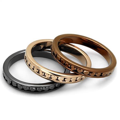 3W1208 - IP Rose Gold & IP Light Black & IP Light coffee Brass Ring with Top Grade Crystal  in Multi Color-4