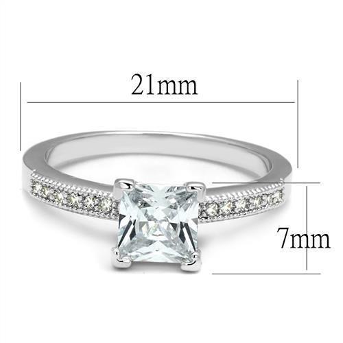 3W1209 - Rhodium Brass Ring with AAA Grade CZ  in Clear-1