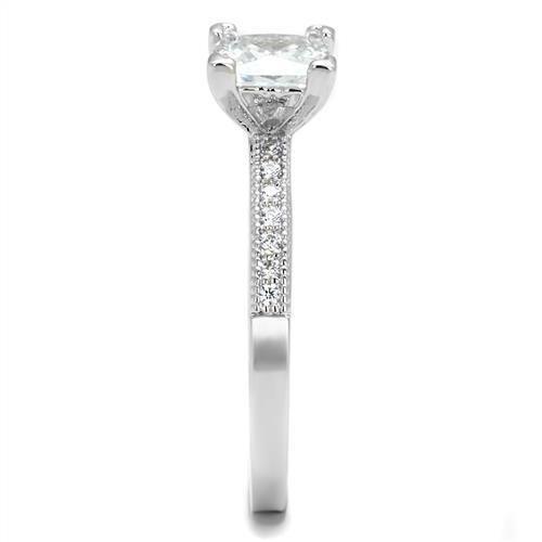 3W1209 - Rhodium Brass Ring with AAA Grade CZ  in Clear-3