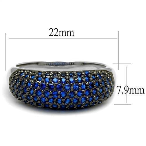 3W1212 - Rhodium + Ruthenium Brass Ring with AAA Grade CZ  in London Blue-1