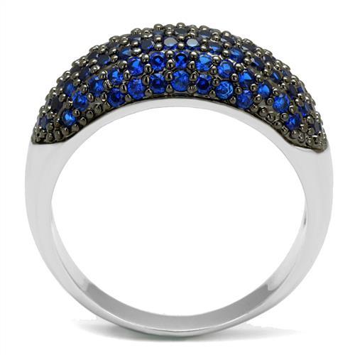 3W1212 - Rhodium + Ruthenium Brass Ring with AAA Grade CZ  in London Blue-2
