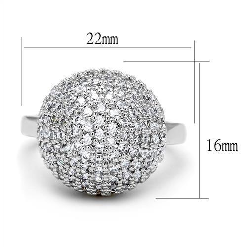 3W1213 - Rhodium Brass Ring with AAA Grade CZ  in Clear-1