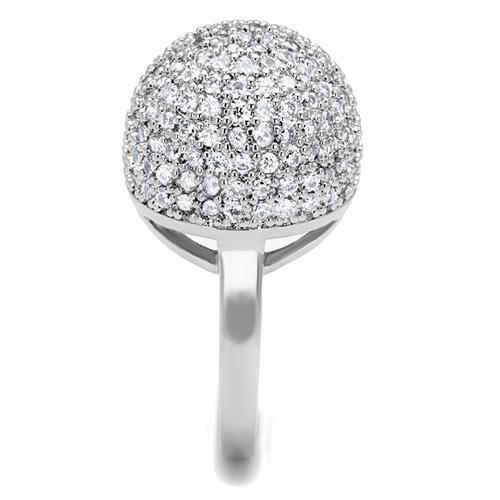 3W1213 - Rhodium Brass Ring with AAA Grade CZ  in Clear-3