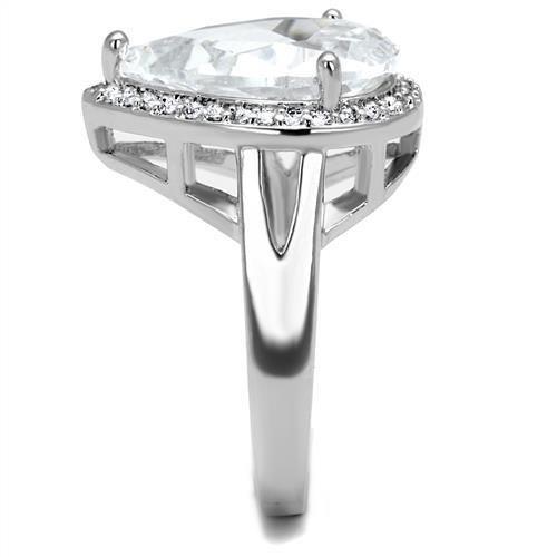 3W1215 - Rhodium Brass Ring with AAA Grade CZ  in Clear-3