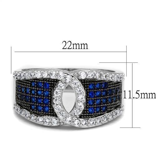 3W1216 - Rhodium + Ruthenium Brass Ring with AAA Grade CZ  in London Blue-1
