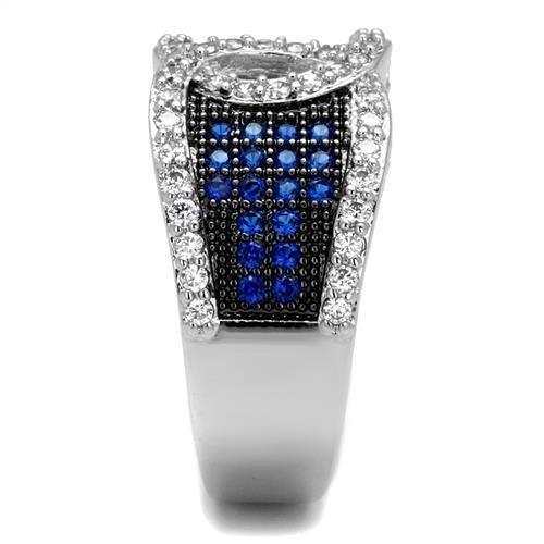3W1216 - Rhodium + Ruthenium Brass Ring with AAA Grade CZ  in London Blue-3