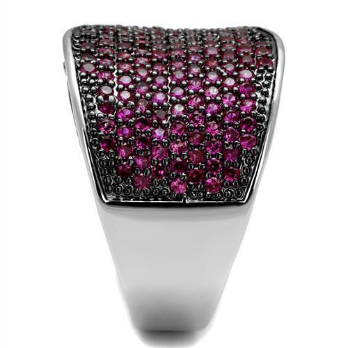 3W1217 - Rhodium + Ruthenium Brass Ring with AAA Grade CZ  in Ruby-4