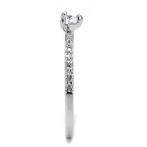 3W1224 - Rhodium Brass Ring with AAA Grade CZ  in Clear-3