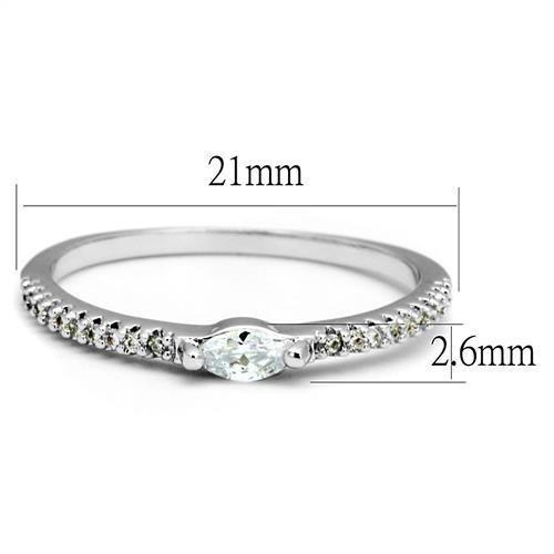 3W1225 - Rhodium Brass Ring with AAA Grade CZ  in Clear-1