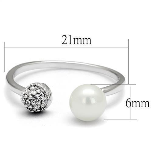 3W1230 - Rhodium Brass Ring with Synthetic Pearl in White-1