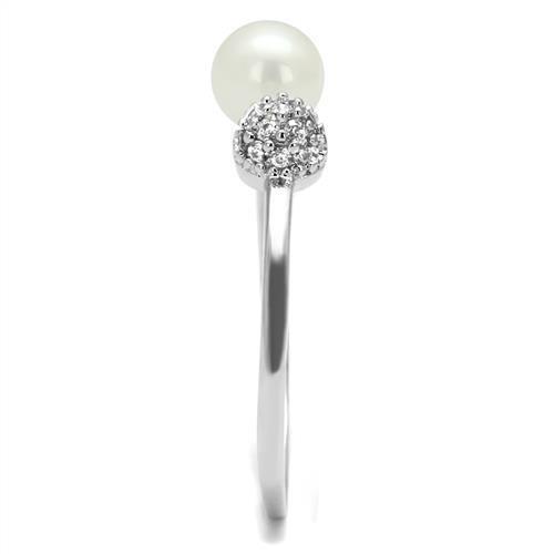 3W1230 - Rhodium Brass Ring with Synthetic Pearl in White-3