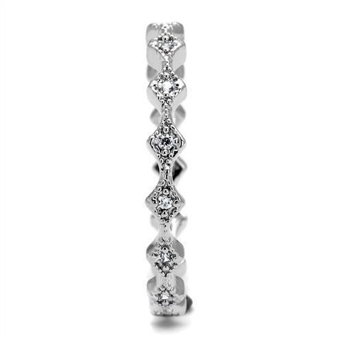 3W1231 - Rhodium Brass Ring with AAA Grade CZ  in Clear-3