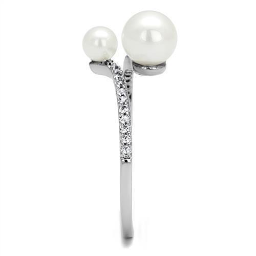 3W1236 - Rhodium Brass Ring with Synthetic Pearl in White-3