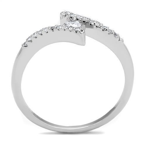3W1237 - Rhodium Brass Ring with AAA Grade CZ  in Clear-2