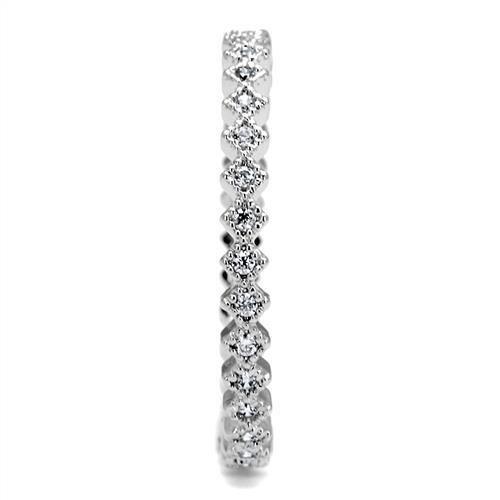 3W1238 - Rhodium Brass Ring with AAA Grade CZ  in Clear-3