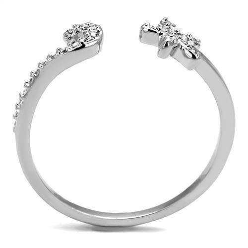 3W1240 - Rhodium Brass Ring with AAA Grade CZ  in Clear-2