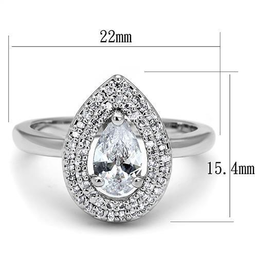 3W1242 - Rhodium Brass Ring with AAA Grade CZ  in Clear-1