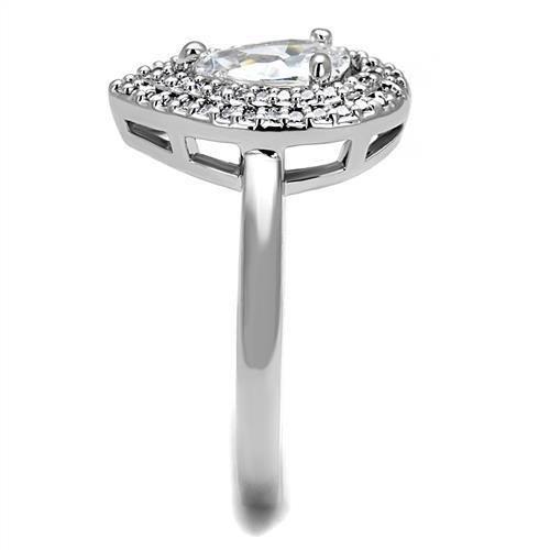 3W1242 - Rhodium Brass Ring with AAA Grade CZ  in Clear-3