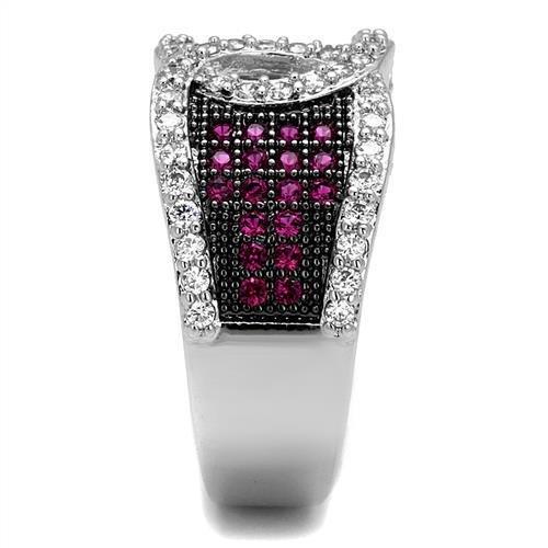 3W1243 - Rhodium + Ruthenium Brass Ring with AAA Grade CZ  in Ruby-3