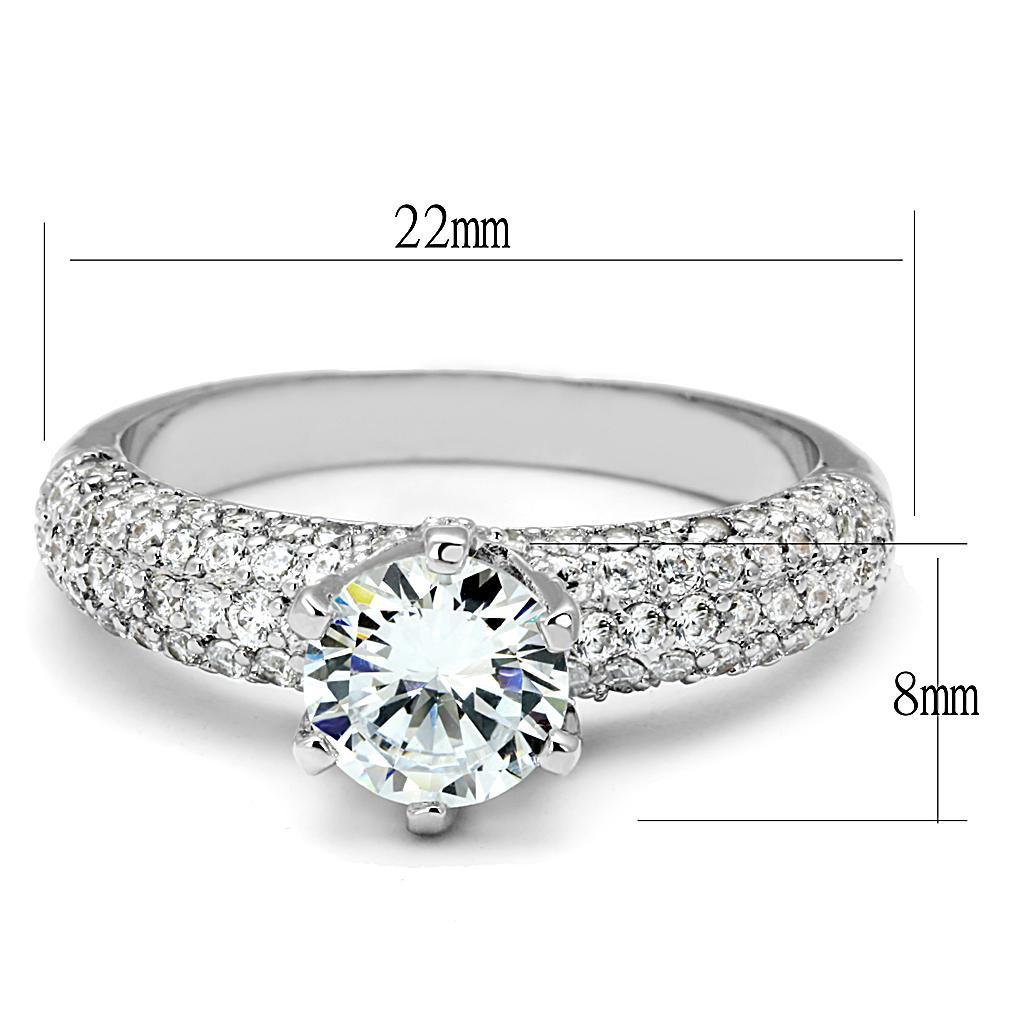 3W1253 - Rhodium Brass Ring with AAA Grade CZ  in Clear-1