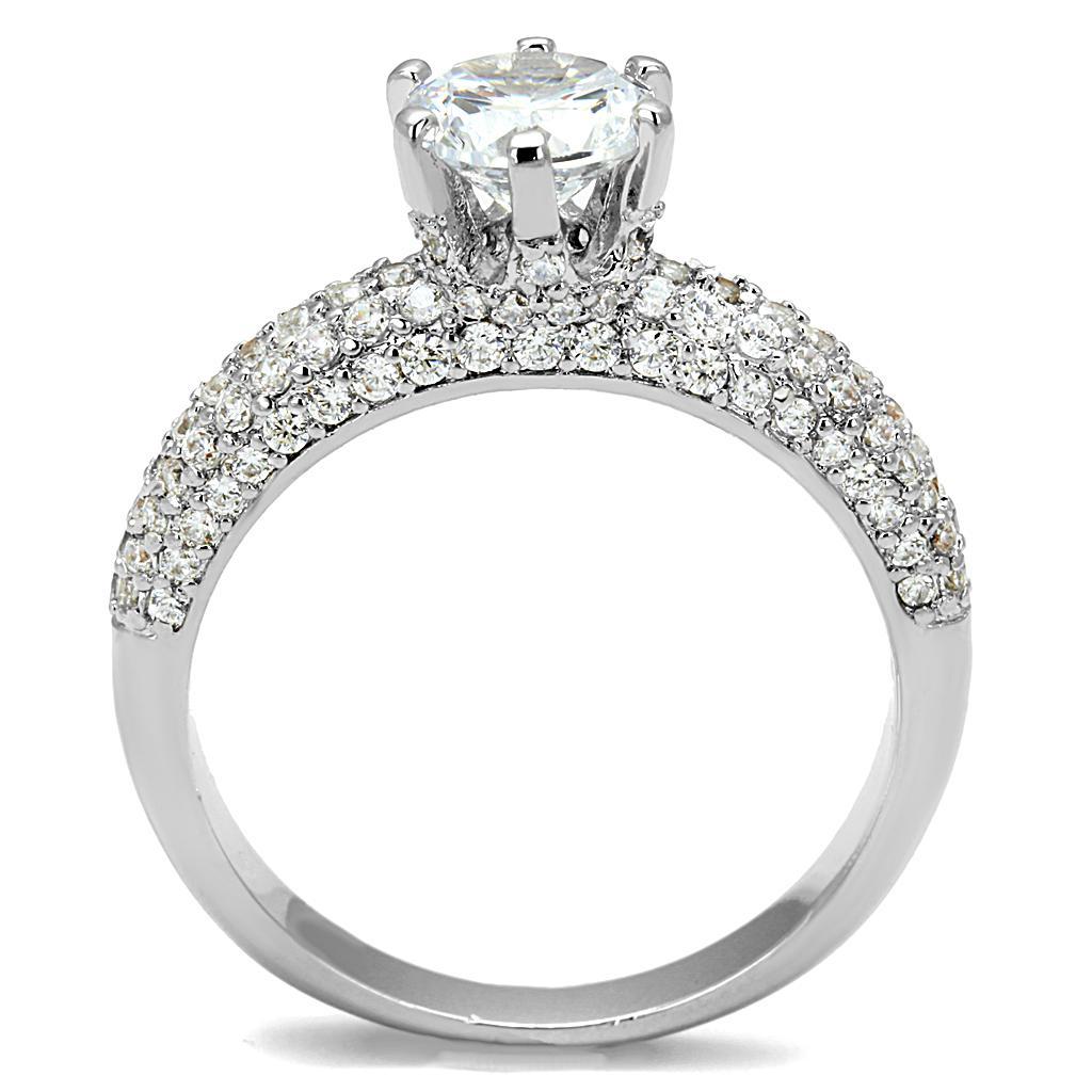 3W1253 - Rhodium Brass Ring with AAA Grade CZ  in Clear-2