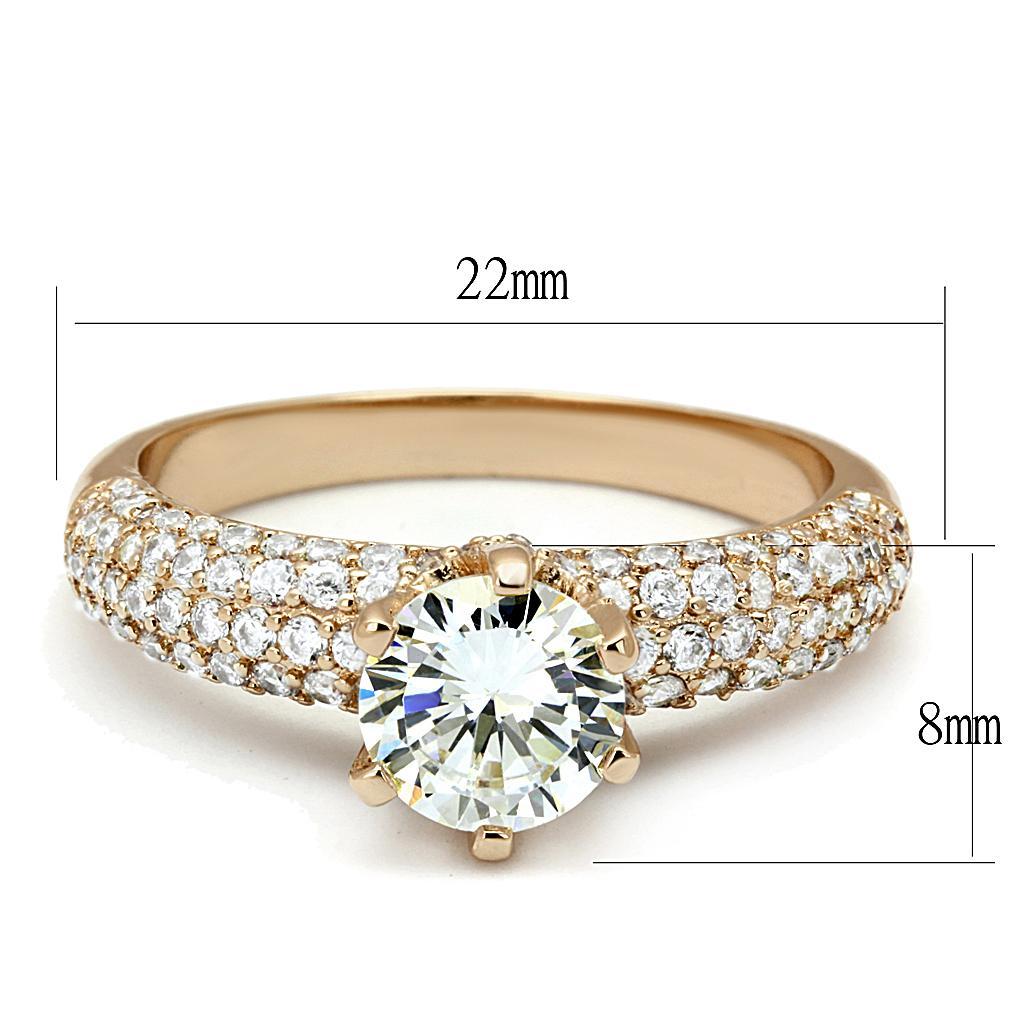 3W1254 - Rose Gold Brass Ring with AAA Grade CZ  in Clear-1