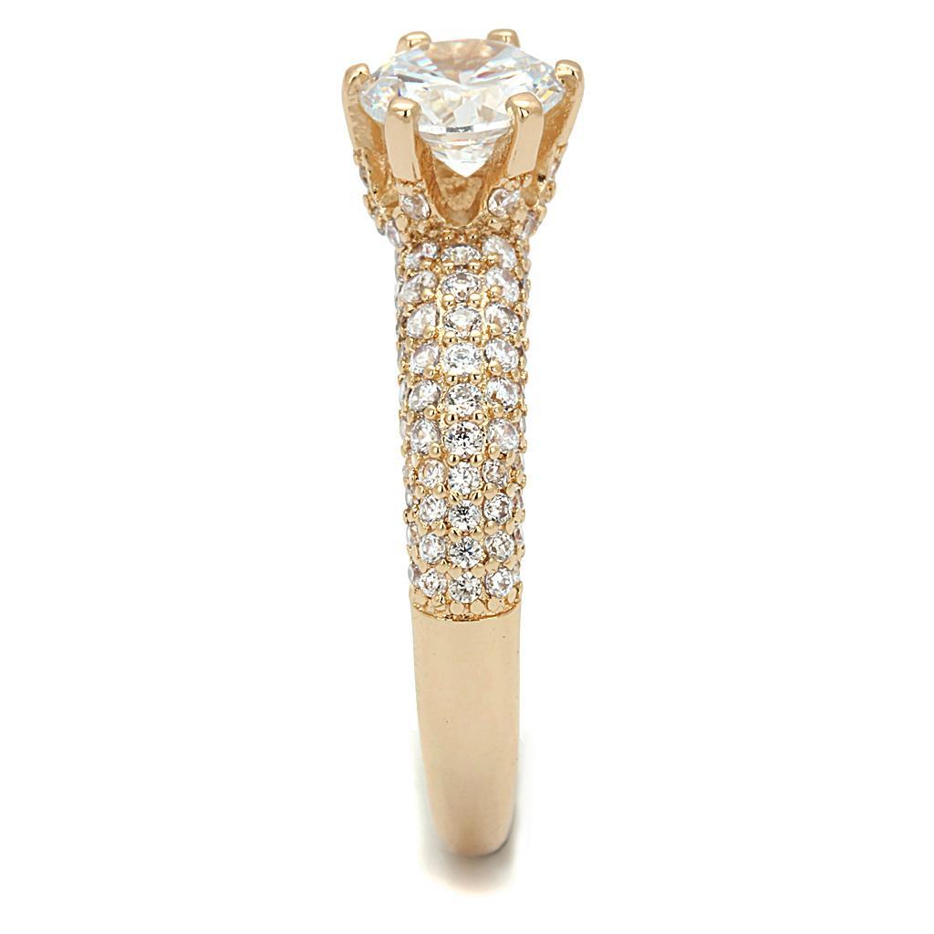 3W1254 - Rose Gold Brass Ring with AAA Grade CZ  in Clear-3