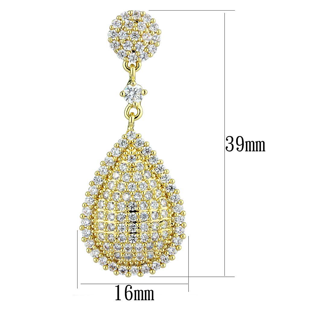 3W1259 - Gold Brass Earrings with AAA Grade CZ  in Clear-1