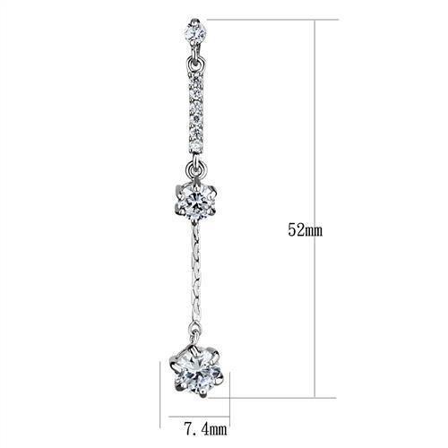 3W1277 - Rhodium Brass Earrings with AAA Grade CZ  in Clear-1