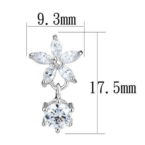 3W1281 - Rhodium Brass Earrings with AAA Grade CZ  in Clear-1