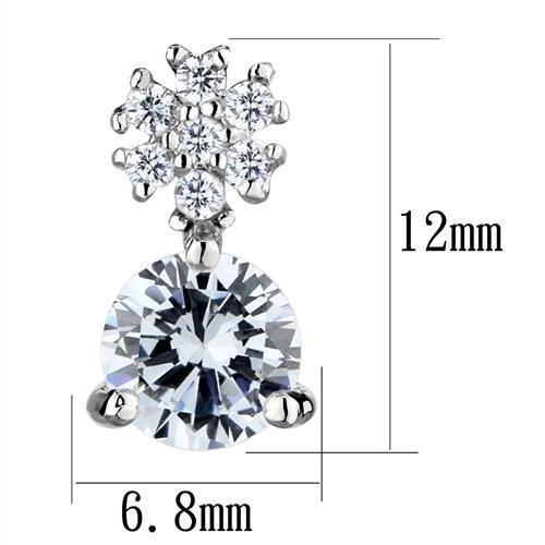 3W1283 - Rhodium Brass Earrings with AAA Grade CZ  in Clear-1