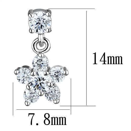 3W1284 - Rhodium Brass Earrings with AAA Grade CZ  in Clear-1