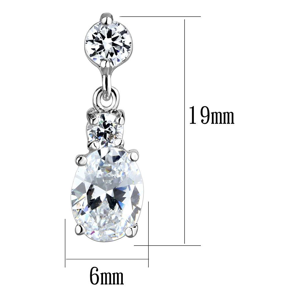 3W1290 - Rhodium Brass Earrings with AAA Grade CZ  in Clear-1