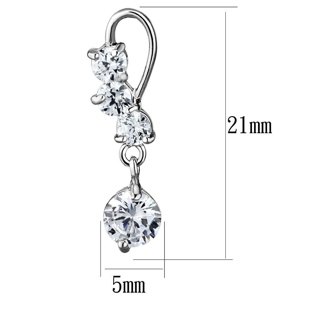 3W1293 - Rhodium Brass Earrings with AAA Grade CZ  in Clear-1