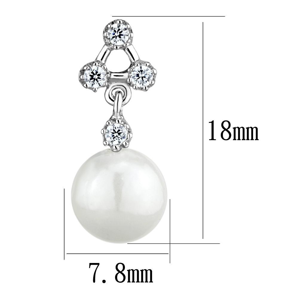 3W1295 - Rhodium Brass Earrings with Synthetic Pearl in White-1