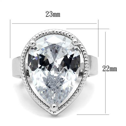 3W1305 - Rhodium Brass Ring with AAA Grade CZ  in Clear-1
