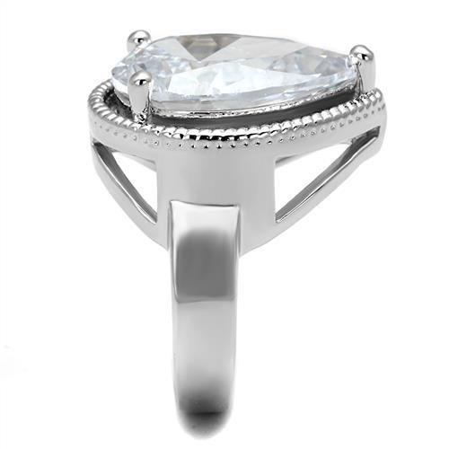 3W1305 - Rhodium Brass Ring with AAA Grade CZ  in Clear-3