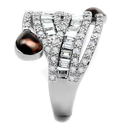 3W1307 - Rhodium Brass Ring with AAA Grade CZ  in Clear-3