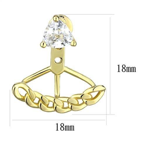 3W1313 - Gold Brass Earrings with AAA Grade CZ  in Clear-1