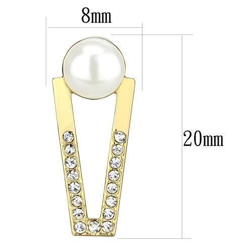3W1315 - Gold Brass Earrings with Synthetic Pearl in White-1