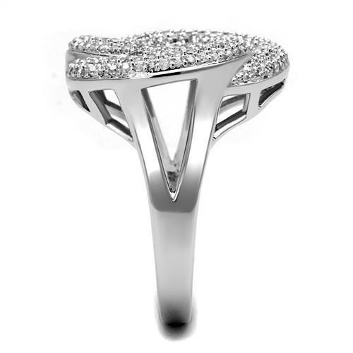 3W1319 - Rhodium Brass Ring with AAA Grade CZ  in Clear-3