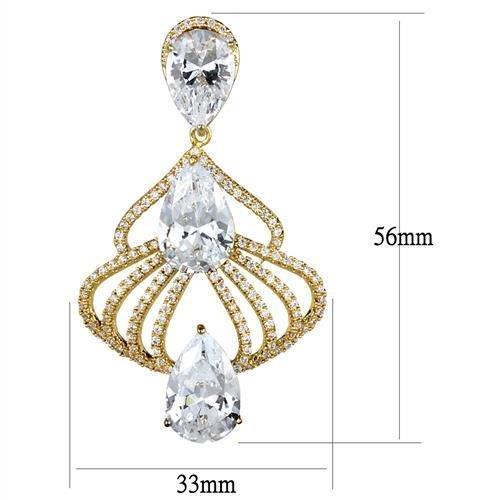 3W1325 - Gold Brass Earrings with AAA Grade CZ  in Clear-1
