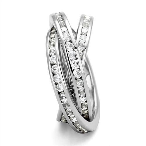 3W1331 - Rhodium Brass Ring with AAA Grade CZ  in Clear-3