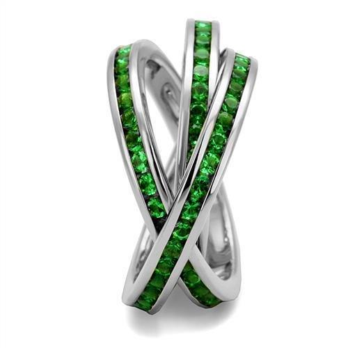 3W1332 - Rhodium Brass Ring with Synthetic Synthetic Glass in Emerald-3