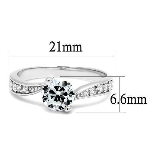 3W1337 - Rhodium Brass Ring with AAA Grade CZ  in Clear-1