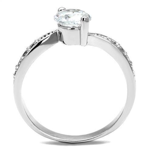 3W1337 - Rhodium Brass Ring with AAA Grade CZ  in Clear-2