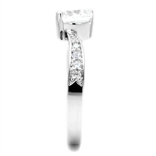 3W1337 - Rhodium Brass Ring with AAA Grade CZ  in Clear-3