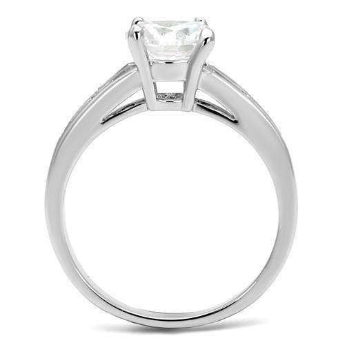 3W1341 - Rhodium Brass Ring with AAA Grade CZ  in Clear-2